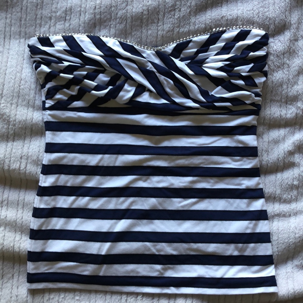Black & white top: stripes white and blue, XS, NEW